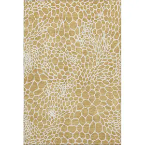Photo of Gold And Ivory Geometric Washable Area Rug With UV Protection
