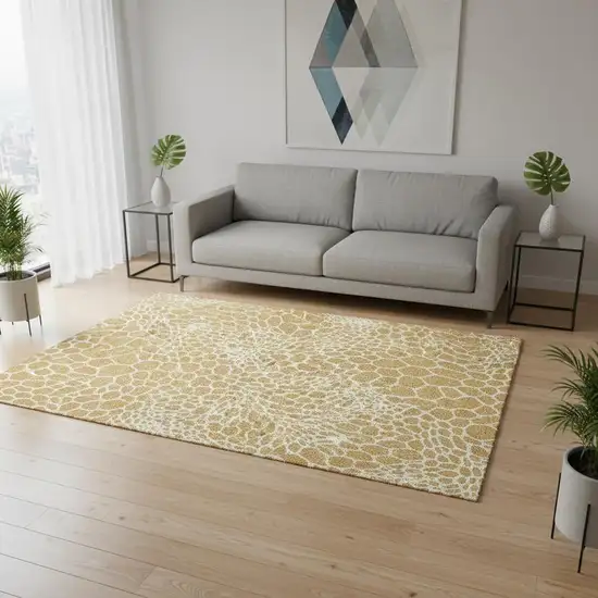 Gold And Ivory Geometric Washable Area Rug With UV Protection Photo 2