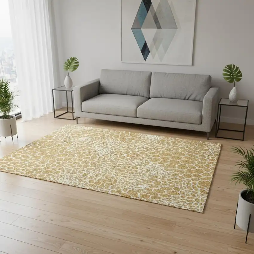 Gold And Ivory Geometric Washable Area Rug With UV Protection Photo 2