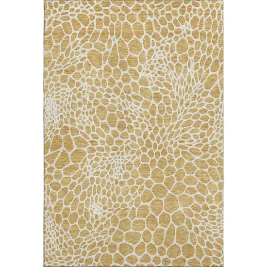 Gold And Ivory Geometric Washable Area Rug With UV Protection Photo 1