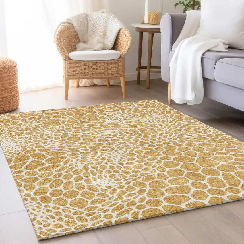 Gold And Ivory Geometric Washable Area Rug With UV Protection Photo 5