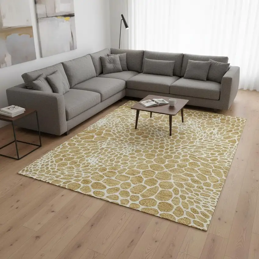 Gold And Ivory Geometric Washable Area Rug With UV Protection Photo 2