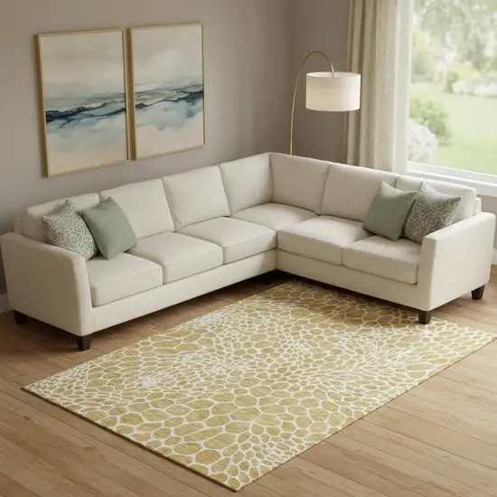 Gold And Ivory Geometric Washable Area Rug With UV Protection Photo 1