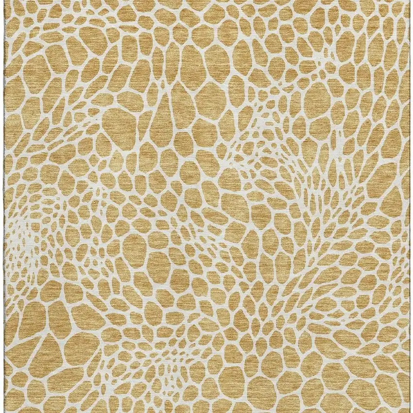 Gold And Ivory Geometric Washable Area Rug With UV Protection Photo 4