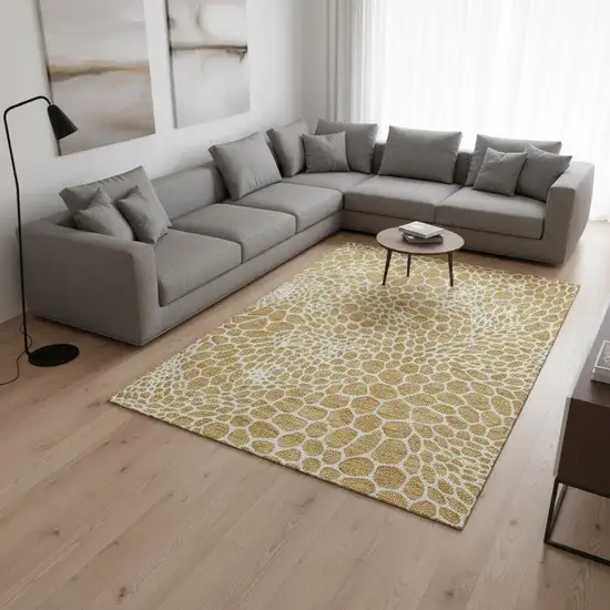 Gold And Ivory Geometric Washable Area Rug With UV Protection Photo 2