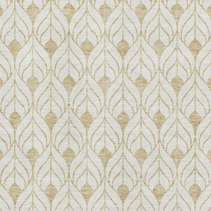 Gold And Ivory Geometric Washable Area Rug With UV Protection Photo 2