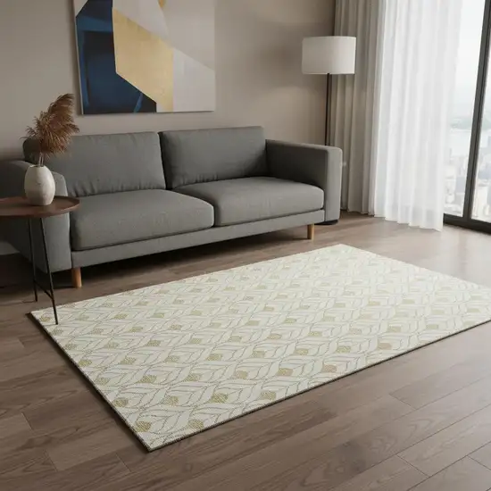 Gold And Ivory Geometric Washable Area Rug With UV Protection Photo 2