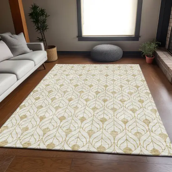 Gold And Ivory Geometric Washable Area Rug With UV Protection Photo 5