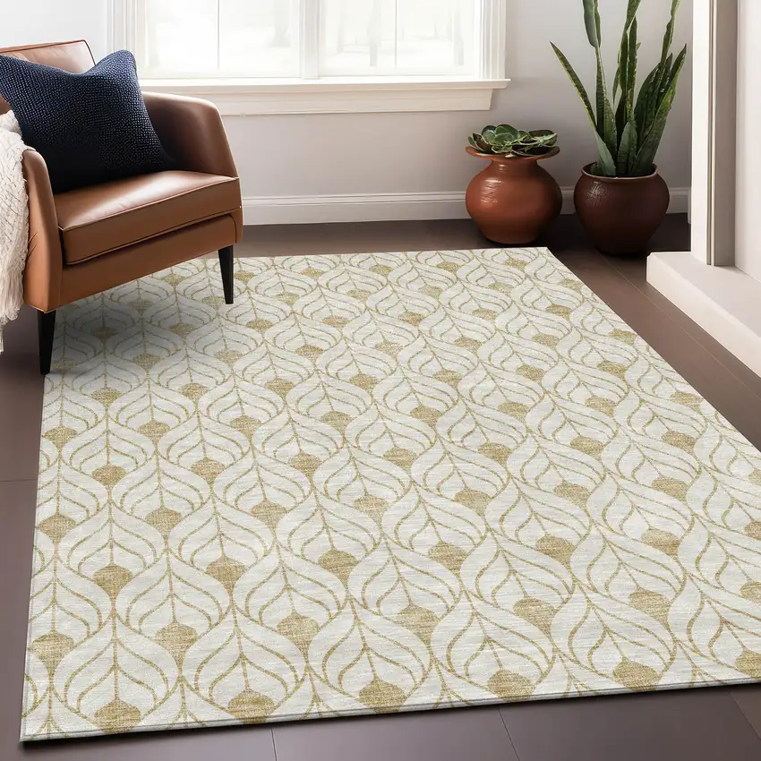 Gold And Ivory Geometric Washable Area Rug With UV Protection Photo 4