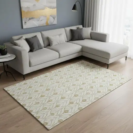 Gold And Ivory Geometric Washable Area Rug With UV Protection Photo 2
