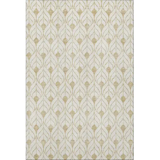 Gold And Ivory Geometric Washable Area Rug With UV Protection Photo 3