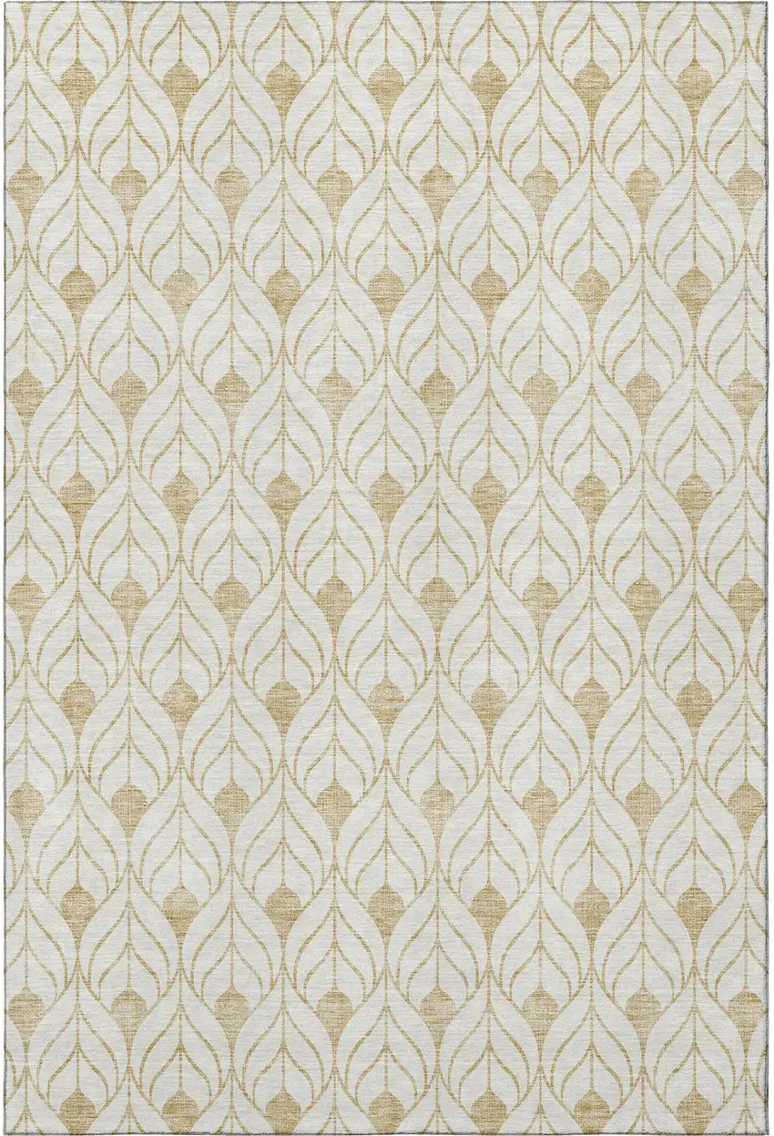 Gold And Ivory Geometric Washable Area Rug With UV Protection Photo 3