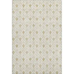 Photo of Gold And Ivory Geometric Washable Area Rug With UV Protection