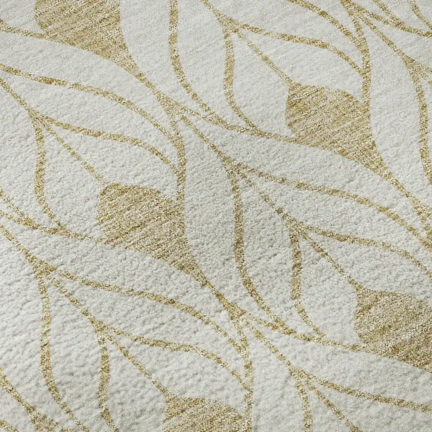 Gold And Ivory Geometric Washable Area Rug With UV Protection Photo 9