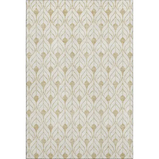 Gold And Ivory Geometric Washable Area Rug With UV Protection Photo 1