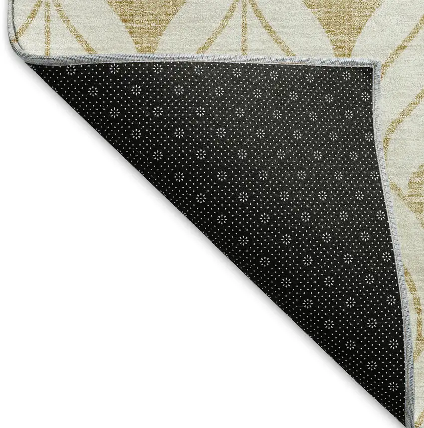 Gold And Ivory Geometric Washable Area Rug With UV Protection Photo 6