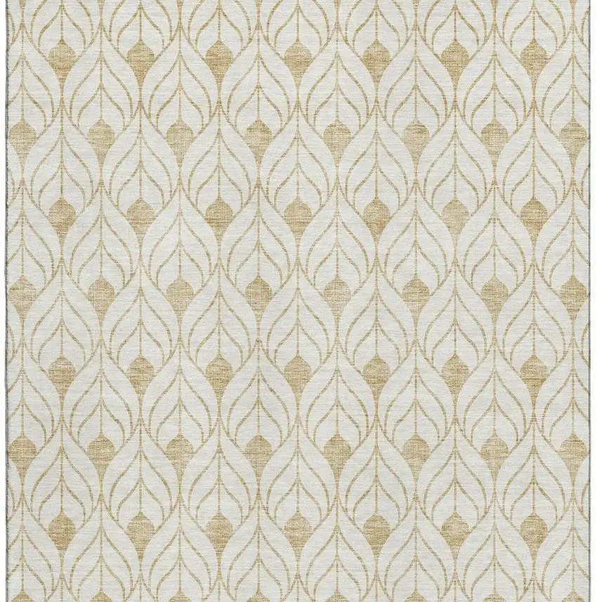 Gold And Ivory Geometric Washable Area Rug With UV Protection Photo 3