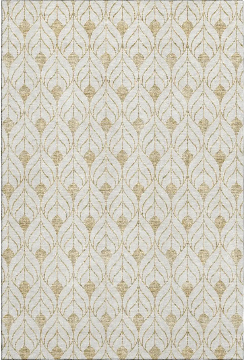 Gold And Ivory Geometric Washable Area Rug With UV Protection Photo 1