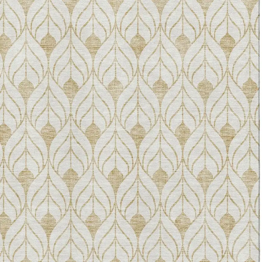 Gold And Ivory Geometric Washable Area Rug With UV Protection Photo 2