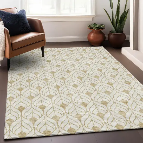 Gold And Ivory Geometric Washable Area Rug With UV Protection Photo 4