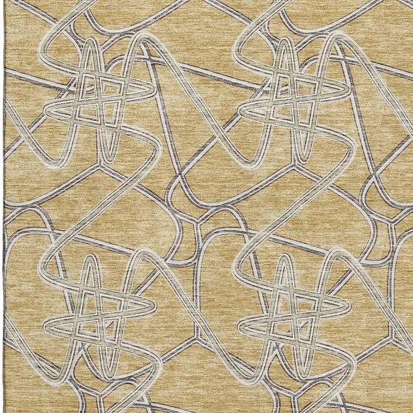 Gold And Ivory Geometric Washable Area Rug With UV Protection Photo 2