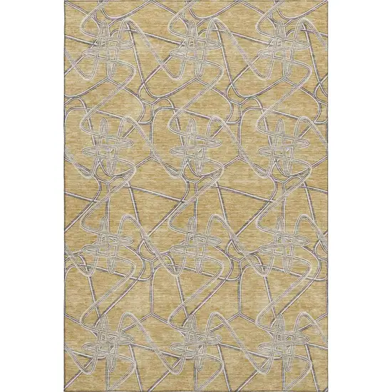 Gold And Ivory Geometric Washable Area Rug With UV Protection Photo 1