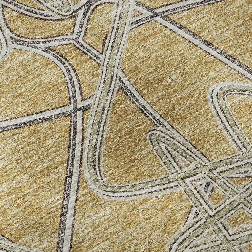 Gold And Ivory Geometric Washable Area Rug With UV Protection Photo 9