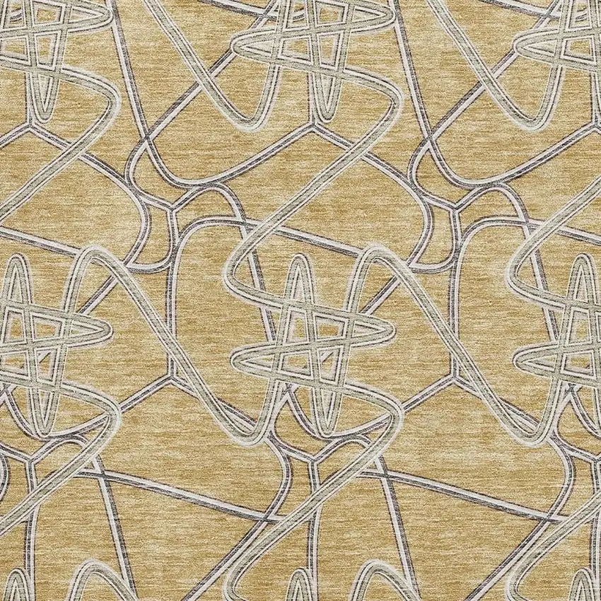 Gold And Ivory Geometric Washable Area Rug With UV Protection Photo 2