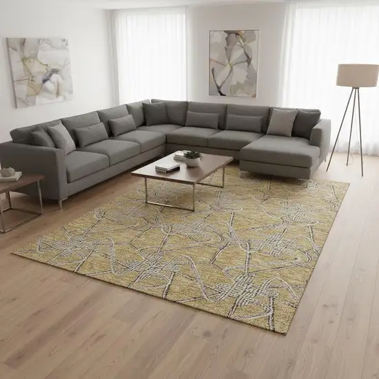 Gold And Ivory Geometric Washable Area Rug With UV Protection Photo 2