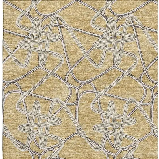 Gold And Ivory Geometric Washable Area Rug With UV Protection Photo 2