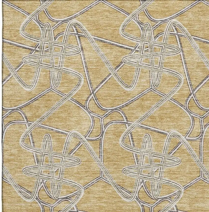 Gold And Ivory Geometric Washable Area Rug With UV Protection Photo 2
