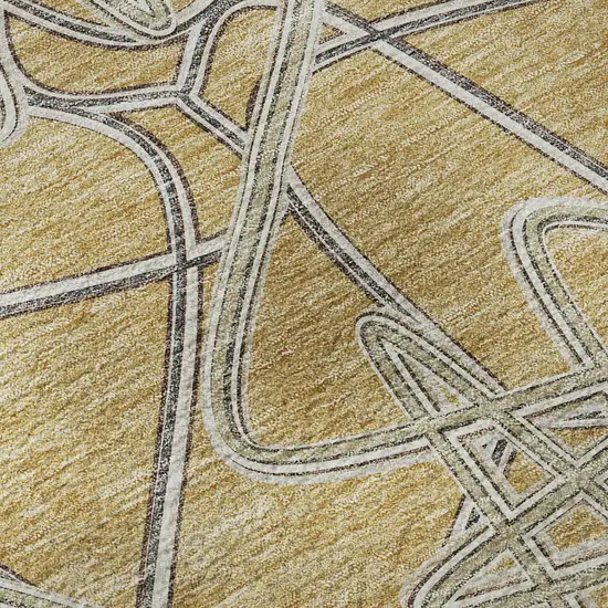 Gold And Ivory Geometric Washable Area Rug With UV Protection Photo 9