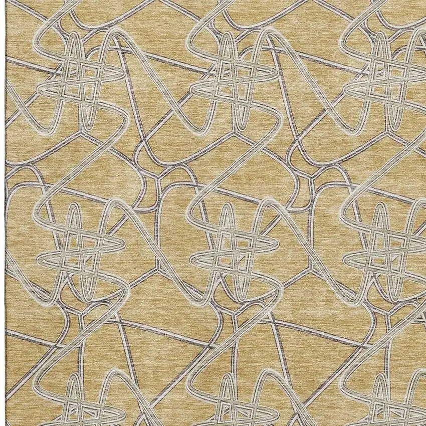 Gold And Ivory Geometric Washable Area Rug With UV Protection Photo 3