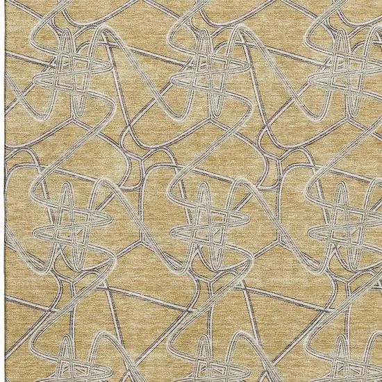 Gold And Ivory Geometric Washable Area Rug With UV Protection Photo 2