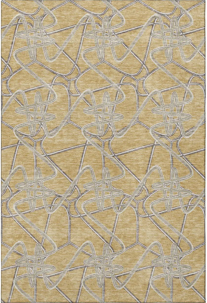 Gold And Ivory Geometric Washable Area Rug With UV Protection Photo 3