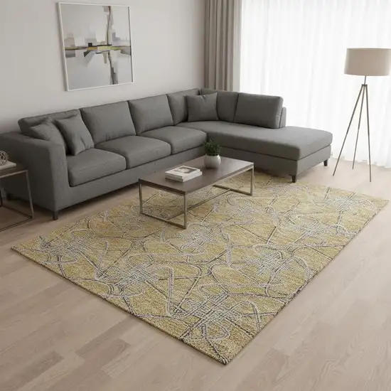 Gold And Ivory Geometric Washable Area Rug With UV Protection Photo 2