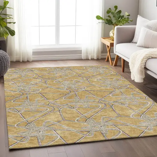 Gold And Ivory Geometric Washable Area Rug With UV Protection Photo 3