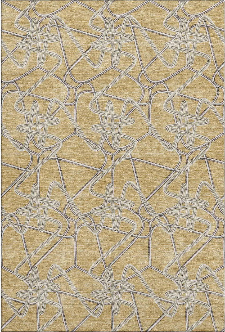 Gold And Ivory Geometric Washable Area Rug With UV Protection Photo 1