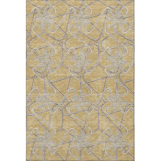 Gold And Ivory Geometric Washable Area Rug With UV Protection Photo 2