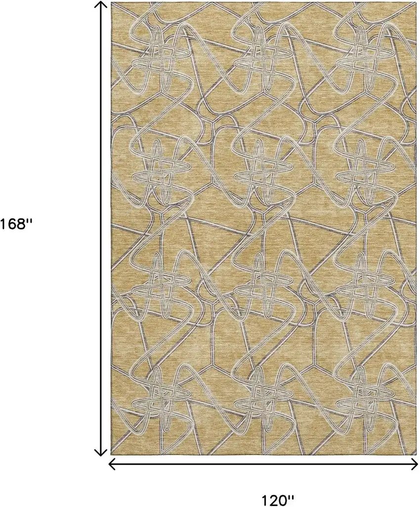 Gold And Ivory Geometric Washable Area Rug With UV Protection Photo 9