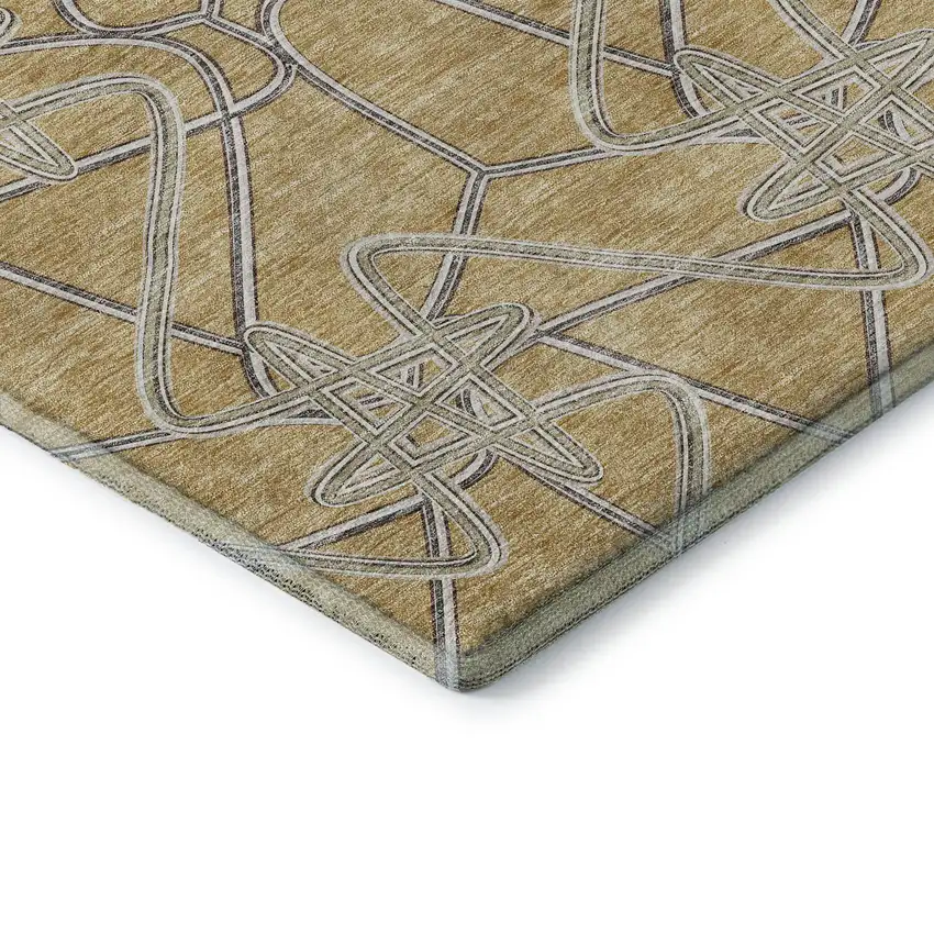 Gold And Ivory Geometric Washable Area Rug With UV Protection Photo 6