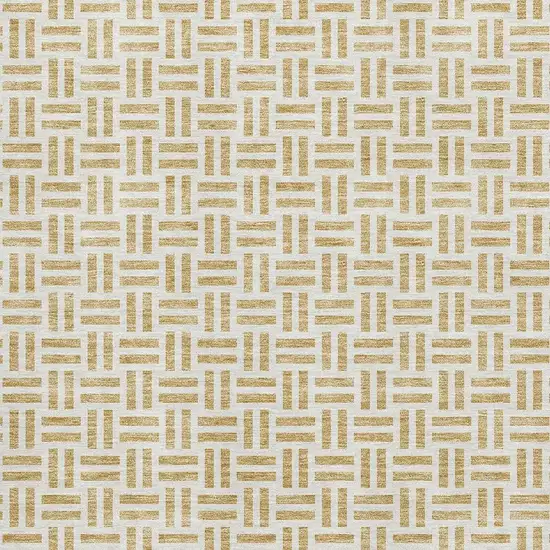 Gold And Ivory Geometric Washable Area Rug With UV Protection Photo 2