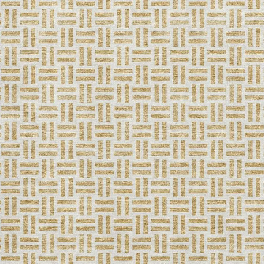 Gold And Ivory Geometric Washable Area Rug With UV Protection Photo 2