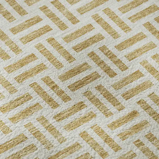 Gold And Ivory Geometric Washable Area Rug With UV Protection Photo 8