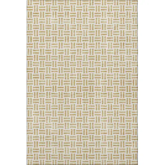 Gold And Ivory Geometric Washable Area Rug With UV Protection Photo 2