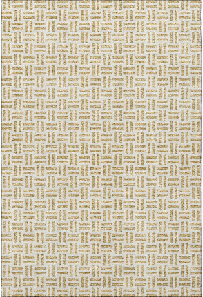 Gold And Ivory Geometric Washable Area Rug With UV Protection Photo 2