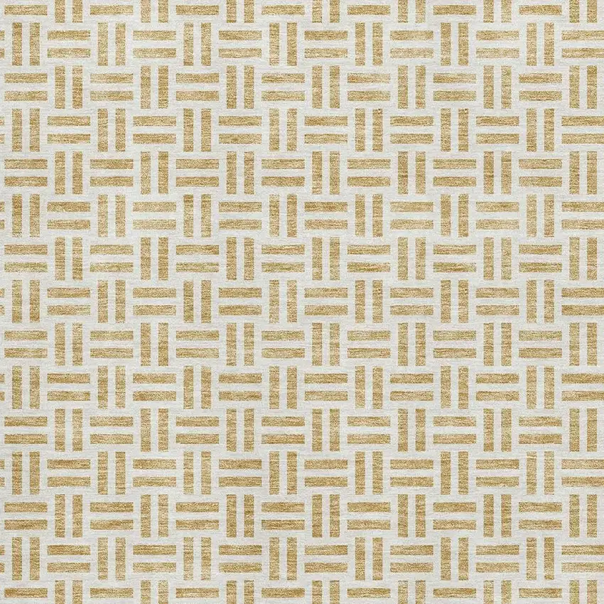 Gold And Ivory Geometric Washable Area Rug With UV Protection Photo 2
