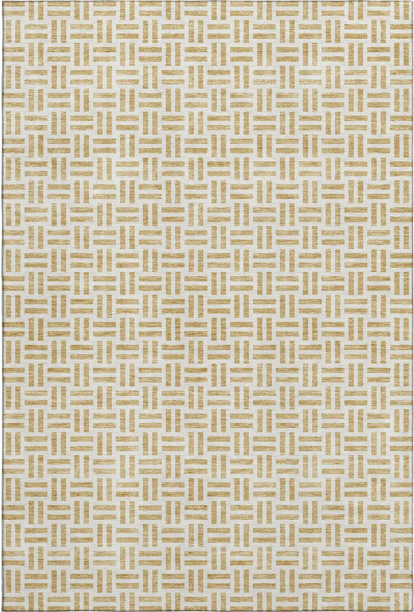 Gold And Ivory Geometric Washable Area Rug With UV Protection Photo 1