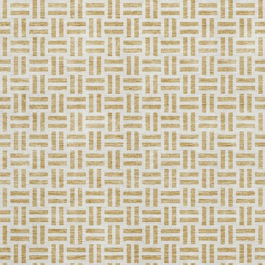 Gold And Ivory Geometric Washable Area Rug With UV Protection Photo 2