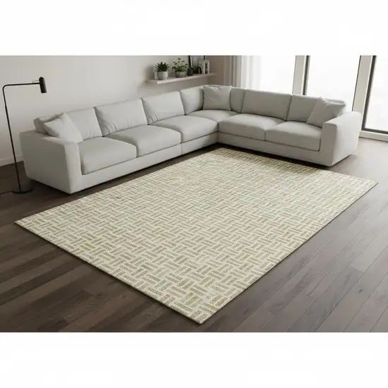 Gold And Ivory Geometric Washable Area Rug With UV Protection Photo 2